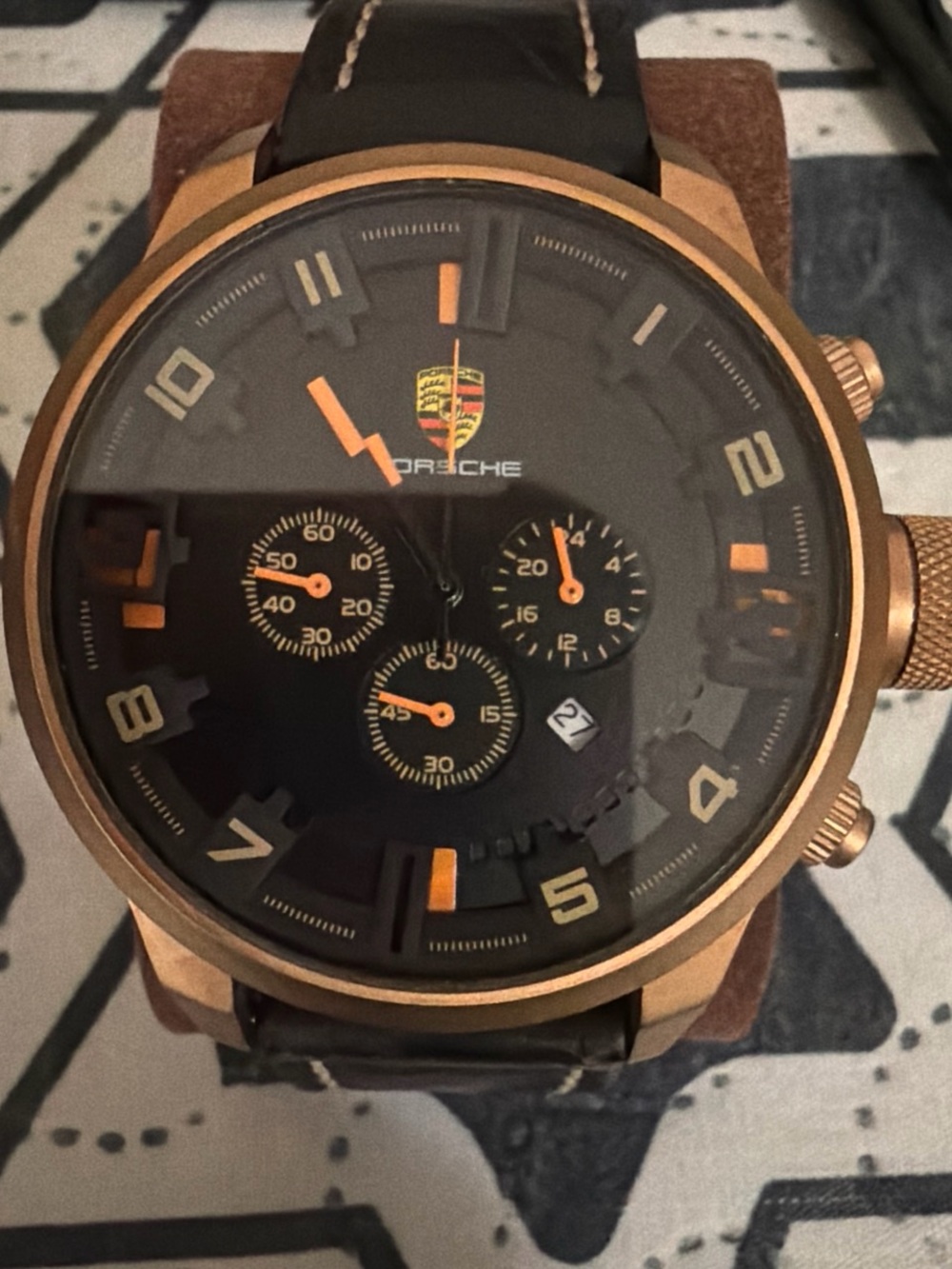 Men's Black and Bronze Chronograph Watch